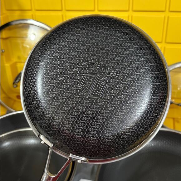 HEXCLAD 7-Piece Nonstick Stainless Steel Frying Pan Set 8 10 12- Lids Wok $600 - Picture 10 of 10